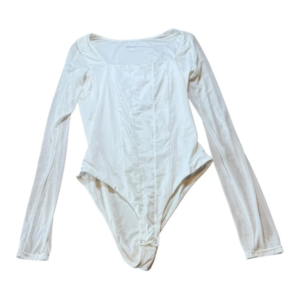 Advidlove White Long Sleeve Square Neck Bodysuit Womens Medium